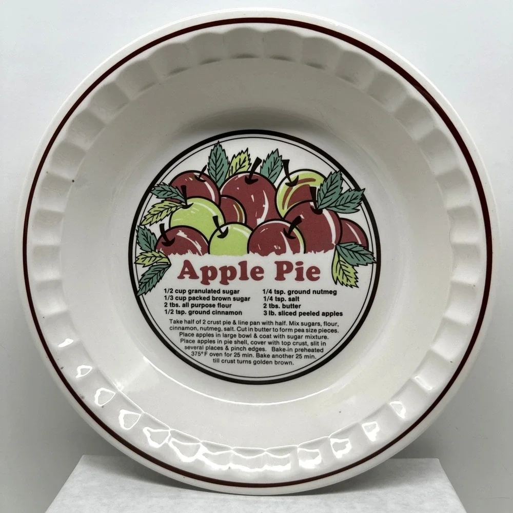 VTG Sunnycraft Apple Recipe Pie Plate Pan Ceramic Bakeware Sunstone Collection